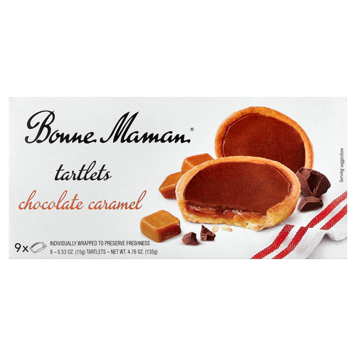 Bonne Maman, Тарталетки, шоколадная карамель, 9 тарталеток, по 15 г (0,53 унции)