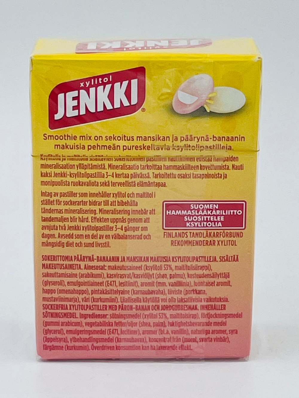 Пастилки с ксилитом Jenkki Enjoy Smoothie mix со вкусом клубники, груши и банана, 80 г (из Финляндии)