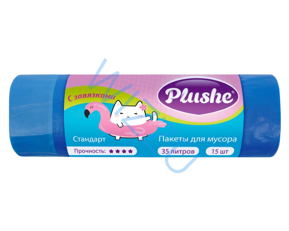 Мешки Мусорные Plushe 35л (48*59) 15шт/с завязками.синие/14мкм/стандарт/*45