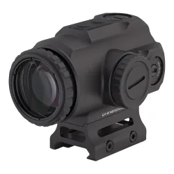 Прицел призматический Gaut Sapphire 1x18, HD, подсветка красная, Picatinny - вид спереди сбоку, со стороны линзы