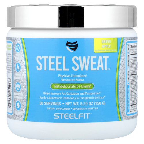 SteelFit, Steel Sweat ™, катализатор метаболизма и энергии, со вкусом зеленого яблока, 150 г (5,29 унции)