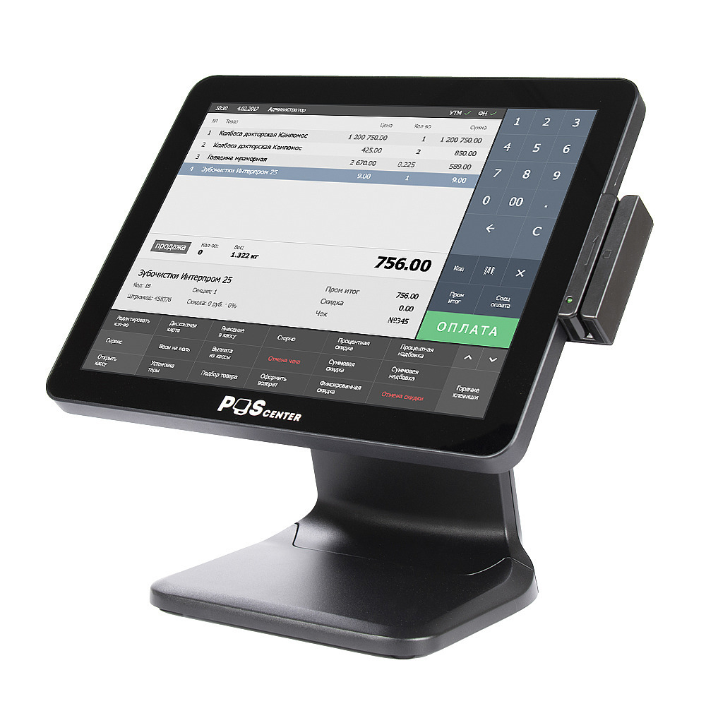 POS-моноблок POScenter POS101-15 (15", PCAP,J3455, RAM 4Gb, SSD  M2 128Gb, MSR) без ОС
