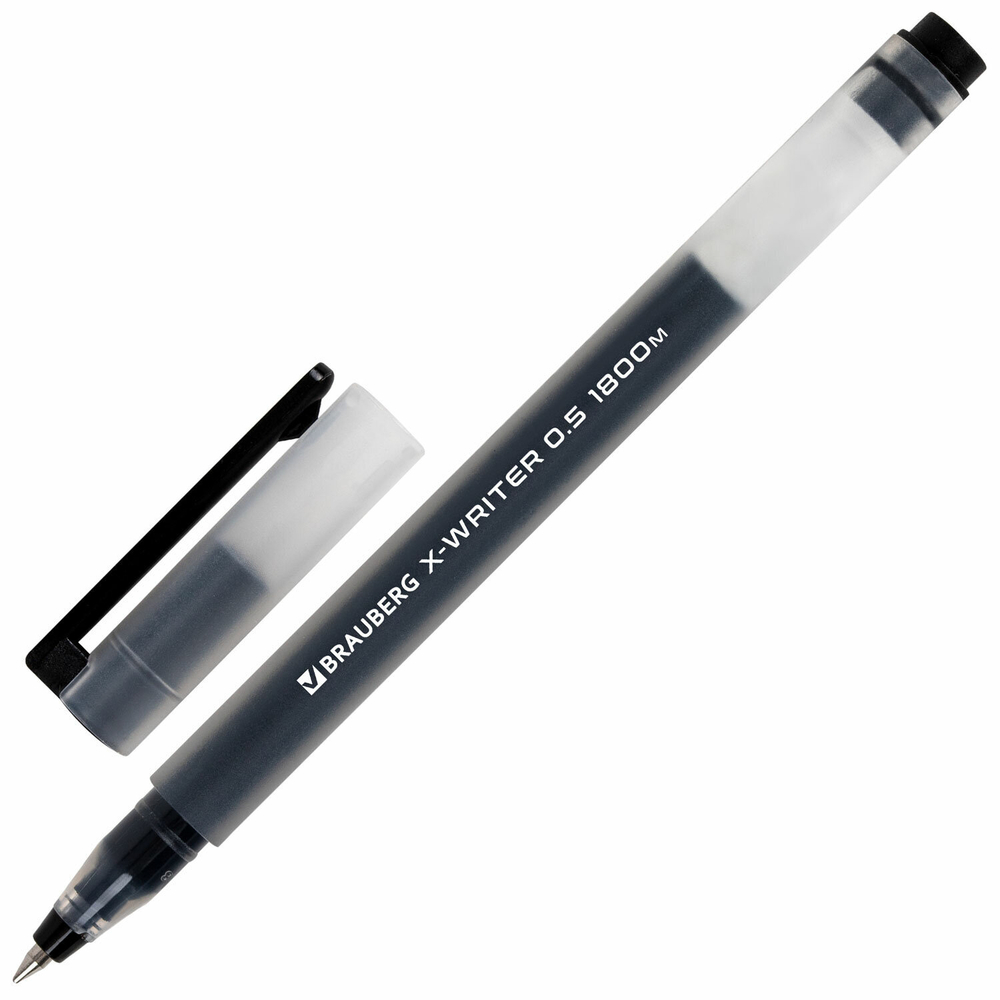 Ручки гелевые BRAUBERG X-WRITER 1800, УВЕЛИЧЕННАЯ ДЛИНА ПИСЬМА 1 800 м, ЧЕРНЫЕ, КОМПЛЕКТ 10 ШТУК, стандартный узел 0,5 мм, 144138
