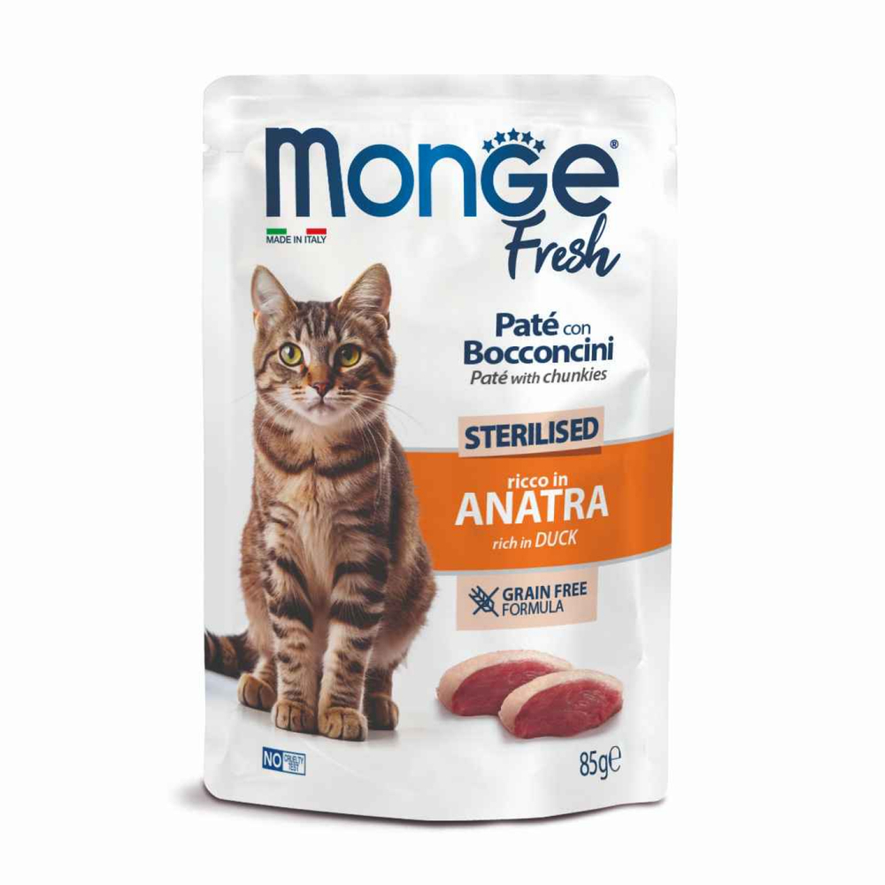 Влажный корм Monge Cat Fresh для стерилизованных кошек с уткой паучи 85 г
