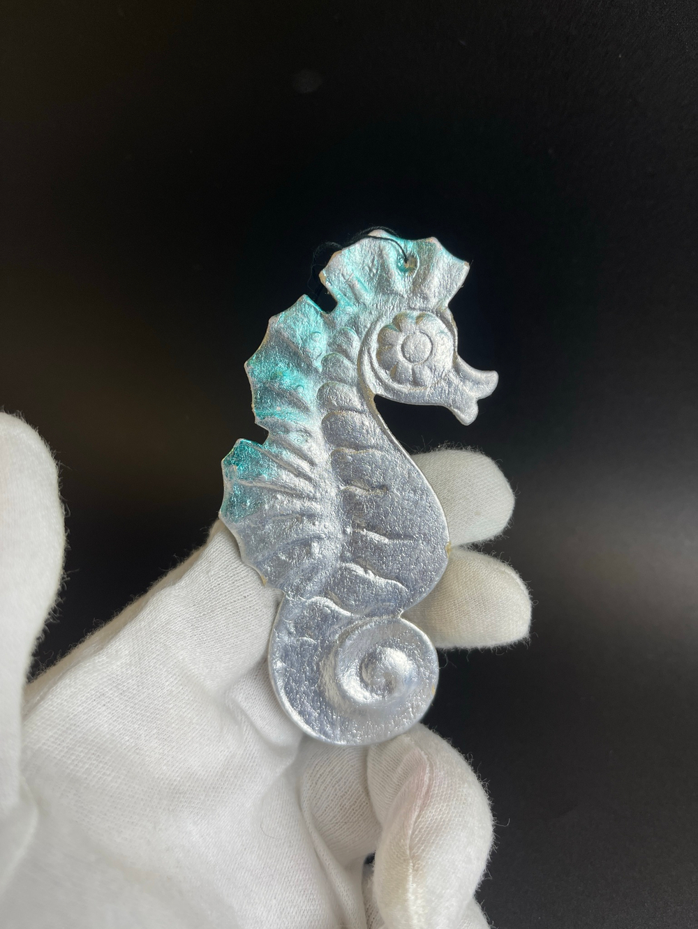 Ёлочная игрушка картонаж "Морской конёк", винтажная старинная картонная игрушка СССР 1940-1960 гг