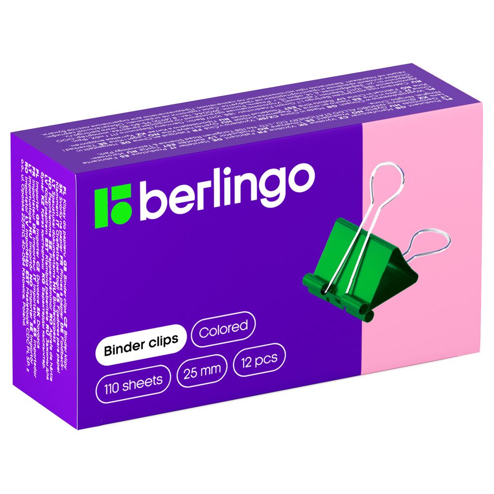 Зажим для бумаг 25мм, 12шт/упак, цветной, Berlingo