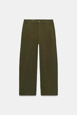 ZARA БРЮКИ ЧИНОС ОВЕРСАЙЗ, ТЕМНЫЙ ХАКИ