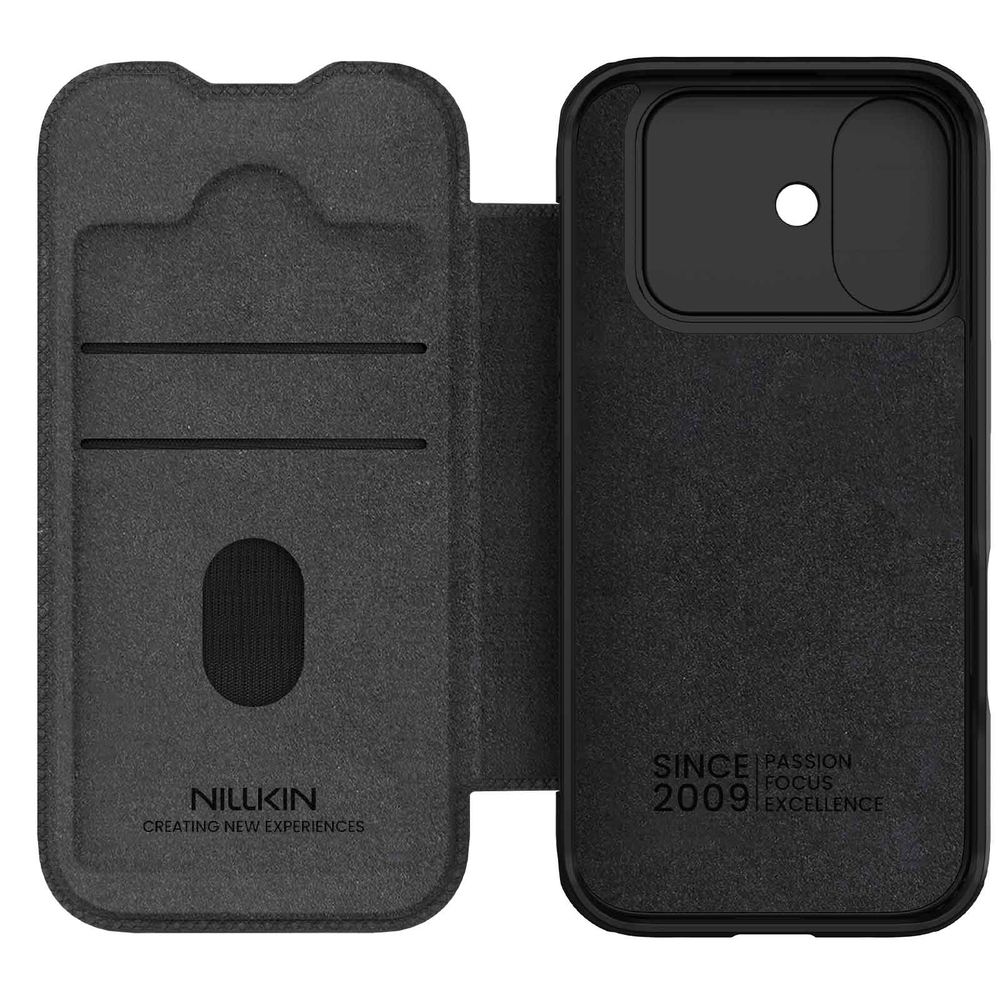Кожаный чехол книжка для iPhone 17, серия Qin Pro Leather с обновленной сдвижной шторкой от Nillkin