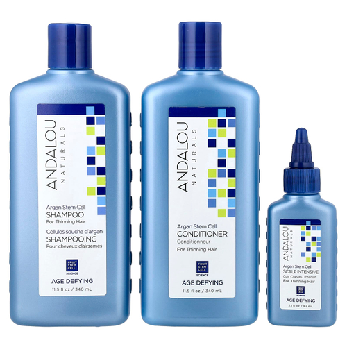 Andalou Naturals, Стволовые клетки аргании, система для редеющих волос, антивозрастная, набор из 3 предметов