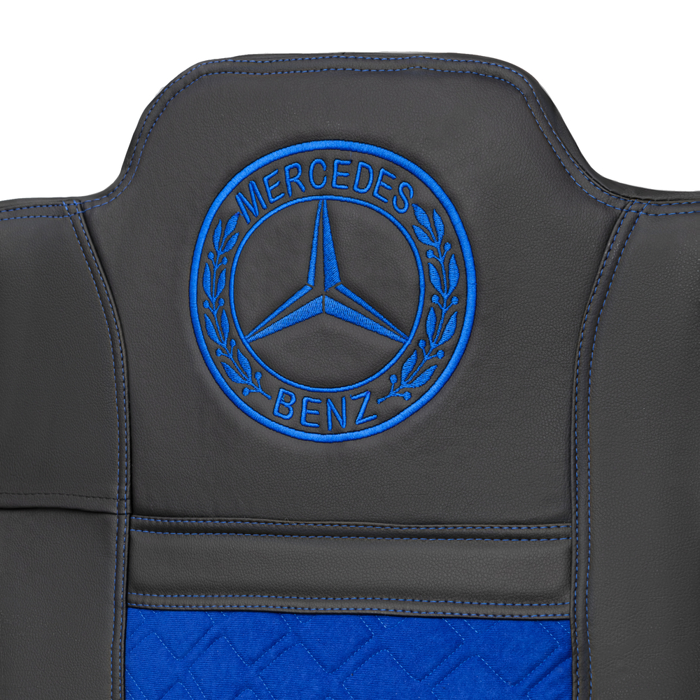 Чехлы Mercedes Actros MP4 (экокожа, черный, синяя вставка)