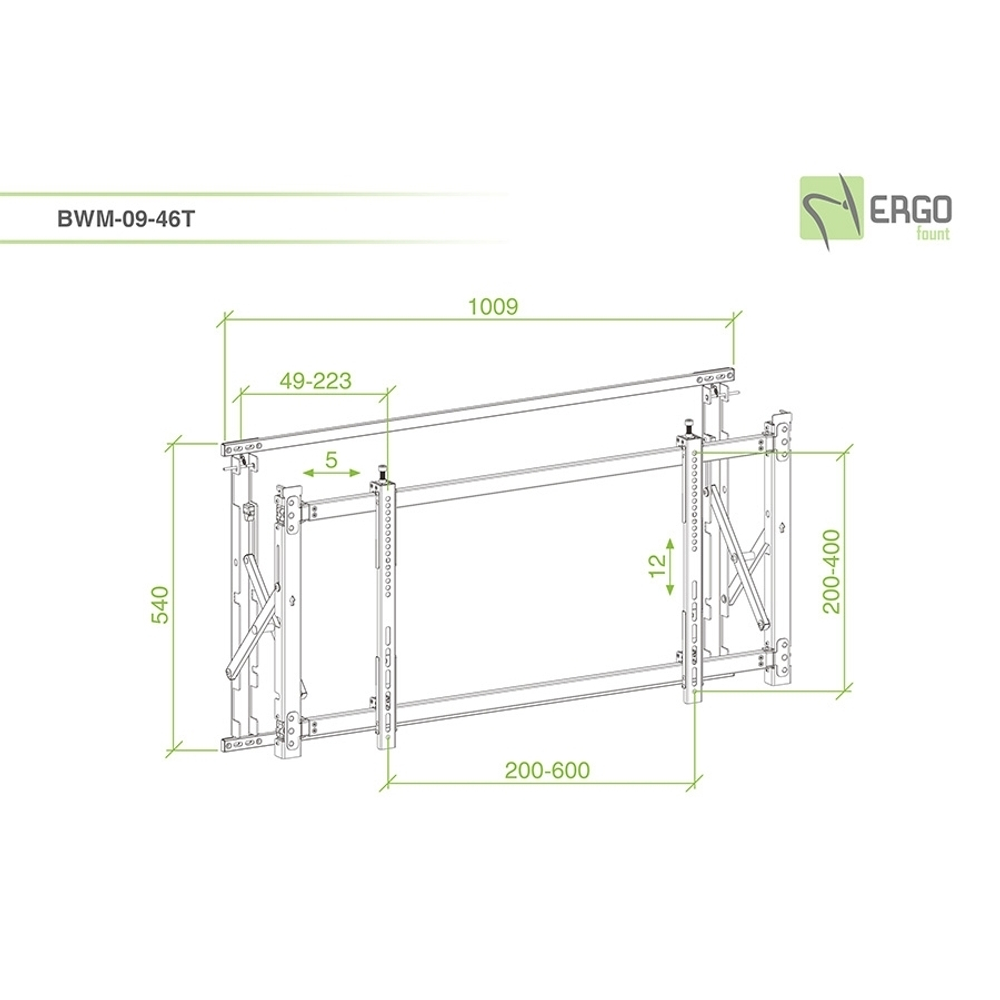 ErgoFount BWM-09-46T Ультратонкое модульное выдвижное крепление для видеостен из дисплеев диагональю 46–52'', макс. нагрузка 35 кг, черное