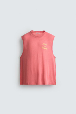 ZARA ФУТБОЛКА-МАЙКА RELAXED FIT С ПРИНТОМ, НЕОНОВО-РОЗОВЫЙ