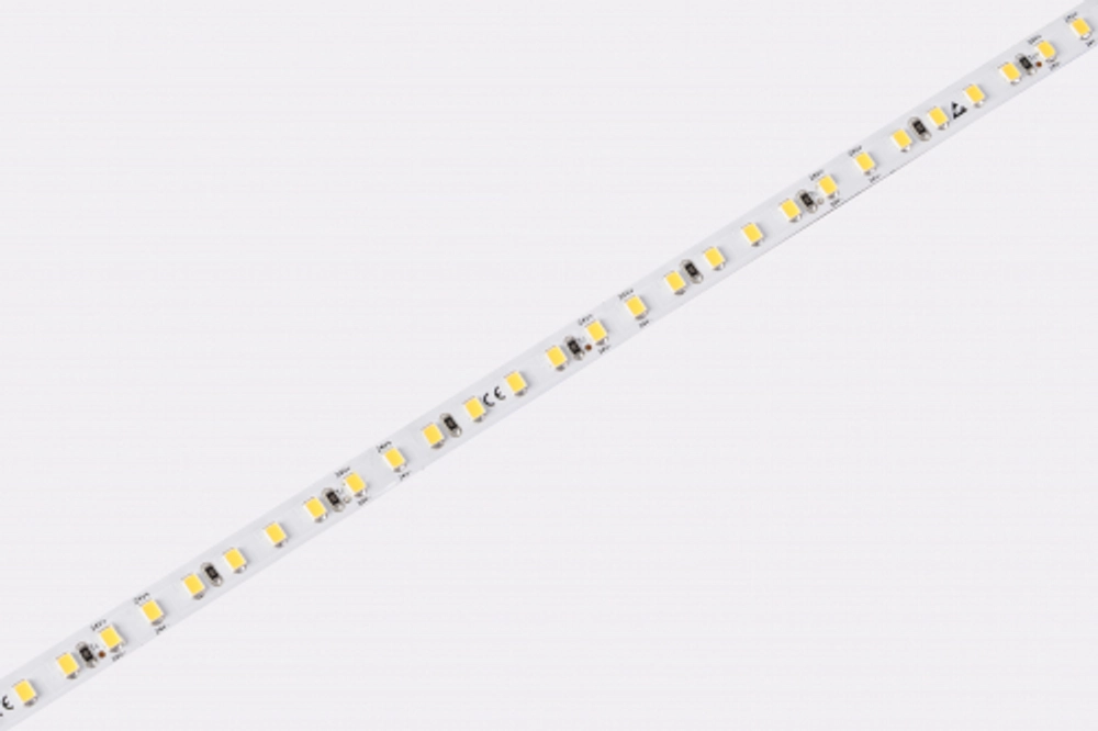 Лента светодиодная SMD тёпло-белая DC24V 8, 8W/m 3000K 825Lm/m 120д/м CRI>90 IP20,  упаковка 5 метров,  ширина 8мм,  высота 1, 5мм,  самоклейкая   Артикул: DN18388WWRA90