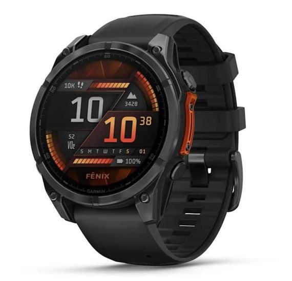 Умные часы Garmin Fenix 8, 47 мм, AMOLED, серый, черный силиконовый ремешок