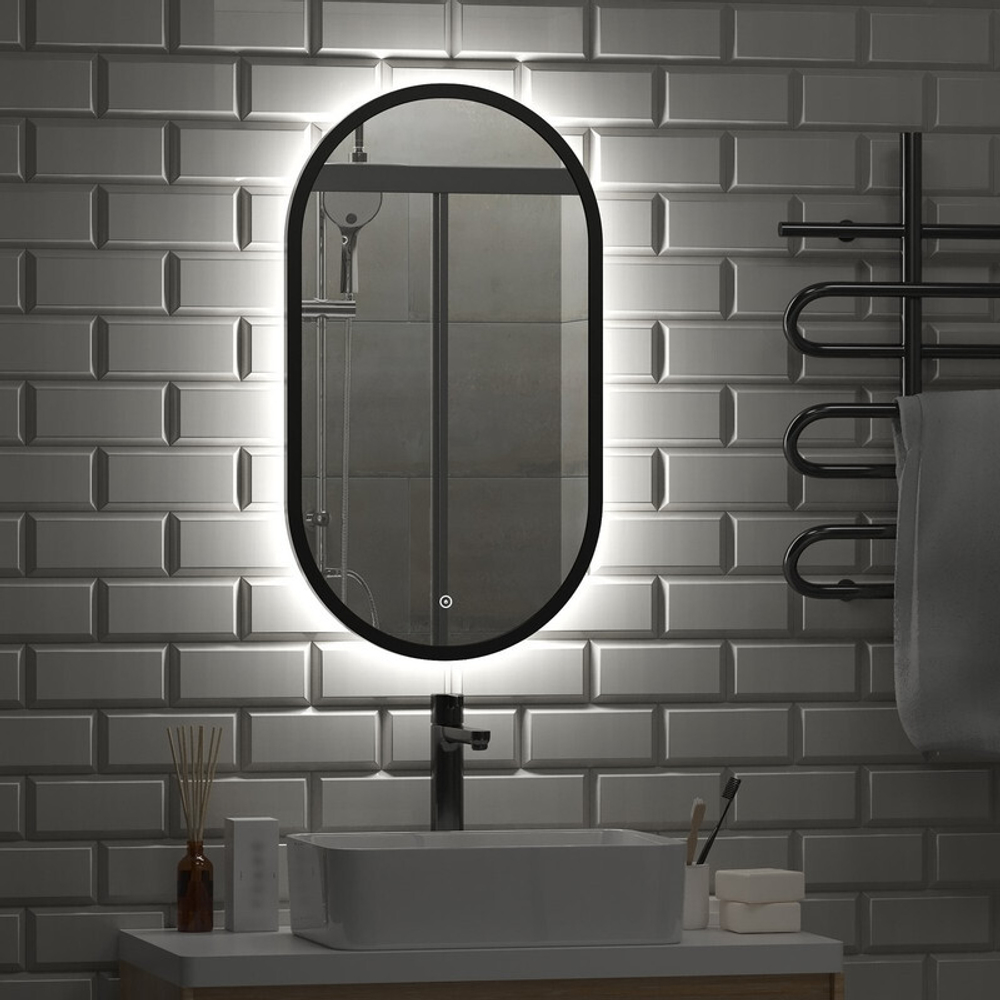 Зеркало "Prime Black Led" 450х800 в МДФ раме