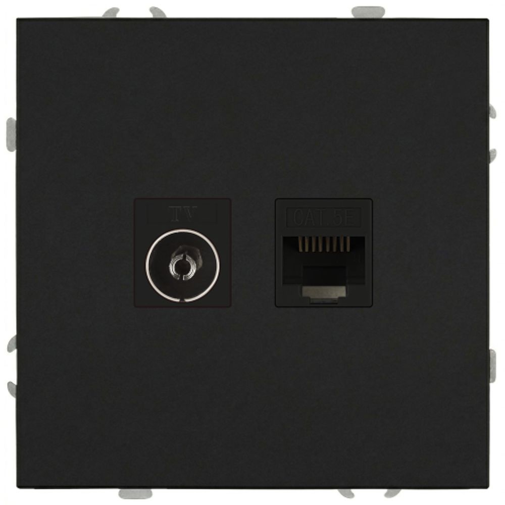 Розетка ЭРА Galaxy 15-3110-05 комбинированная RJ45+TV IP20 антрацит | Эра Galaxy