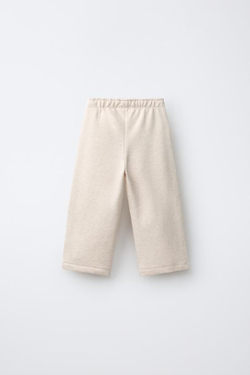 ZARA БРЮКИ WIDE LEG С ЛЕНТОЙ С СЕРДЦАМИ, ПЕСОЧНЫЙ МЕЛАНЖ
