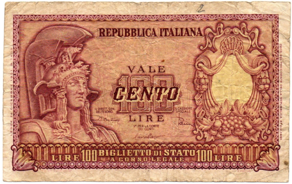 Италия. 100 лир 1951 г.