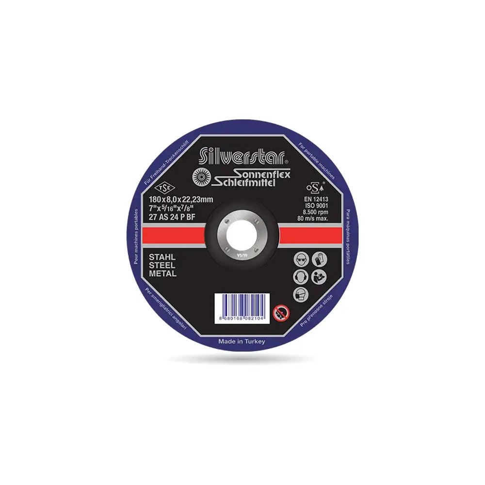 Абразивный шлифовальный диск Silverstar 180x6,0x22,23 AS24PBF F27 SiS STEEL Sonnenflex 00112