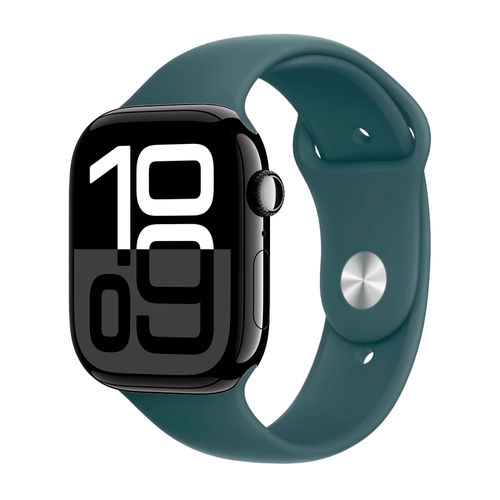 Умные часы Apple Watch Series 10 GPS, 46mm, Jet Black Aluminium Case with Sport Band S/M, Lake Green (Черный)