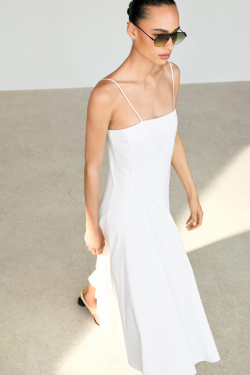 Massimo Dutti Платье миди из поплина на бретелях, белый