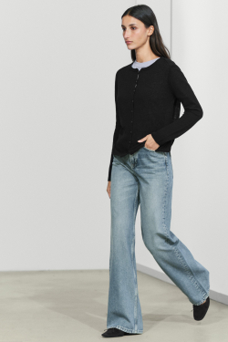 Massimo Dutti Вязаный кардиган с декоративной строчкой, черный