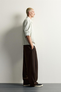 ZARA БРЮКИ BALLOON FIT С БОКОВЫМИ ЗАЩИПАМИ, КОРИЧНЕВЫЙ