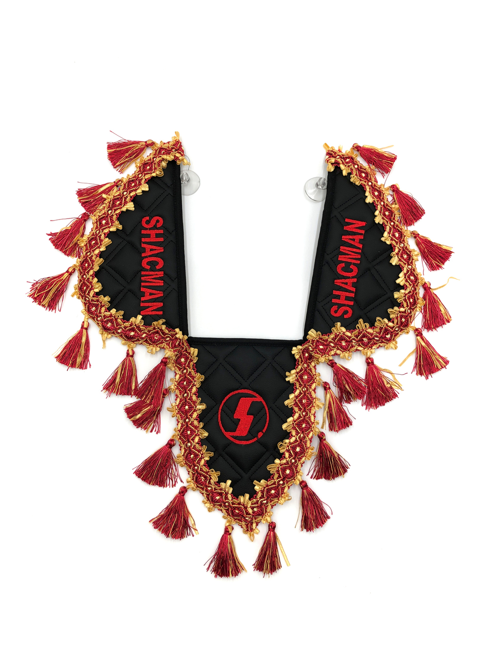 Вымпел тройной SHACMAN (экокожа, черный с красными кисточками)