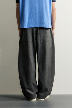 ZARA БРЮКИ BALLOON FIT С БОКОВЫМИ ЗАЩИПАМИ, ПОЛОСКИ