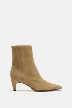 ZARA ЗАМШЕВЫЕ БОТИЛЬОНЫ НА КАБЛУКЕ, СЕРО-КОРИЧНЕВЫЙ