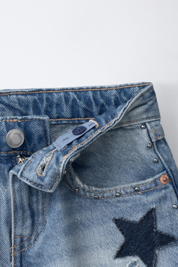 ZARA ДЖИНСОВЫЕ ШОРТЫ СО ЗВЕЗДАМИ, СИНИЙ