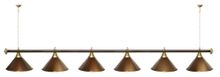 Лампа STARTBILLIARDS 6 пл. (плафоны антик медь,штанга зеленая,фурнитура золото)