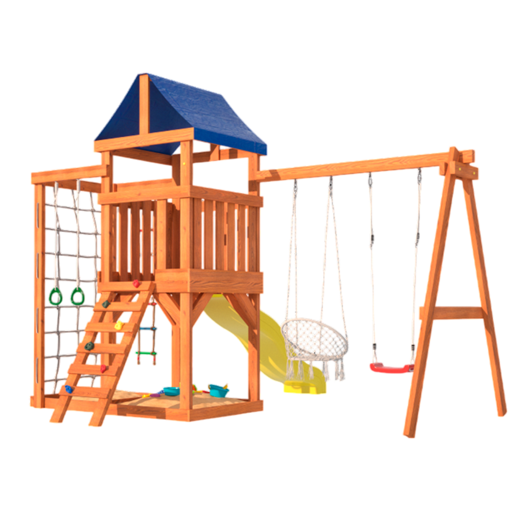 Детская площадка Fun Land с сеткой стенкой и плетенным креслом