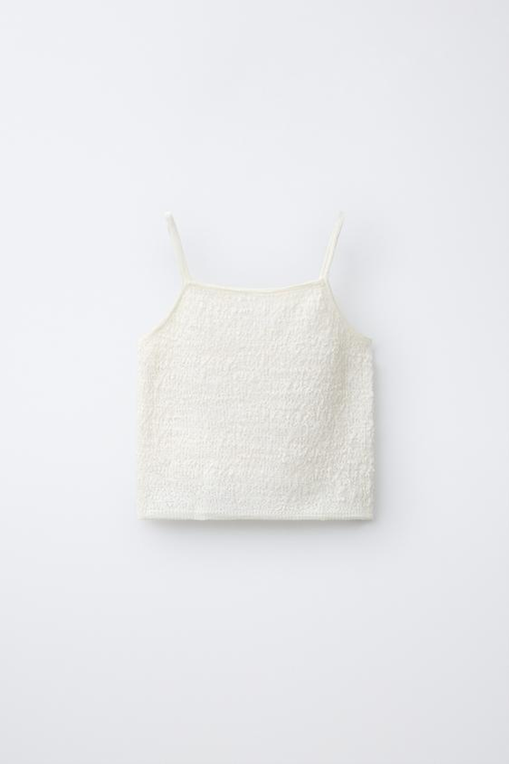 ZARA ТРИКОТАЖНЫЙ ТОП С РЕЛЬЕФНЫМ УЗОРОМ, СВЕТЛЫЙ ЭКРЮ