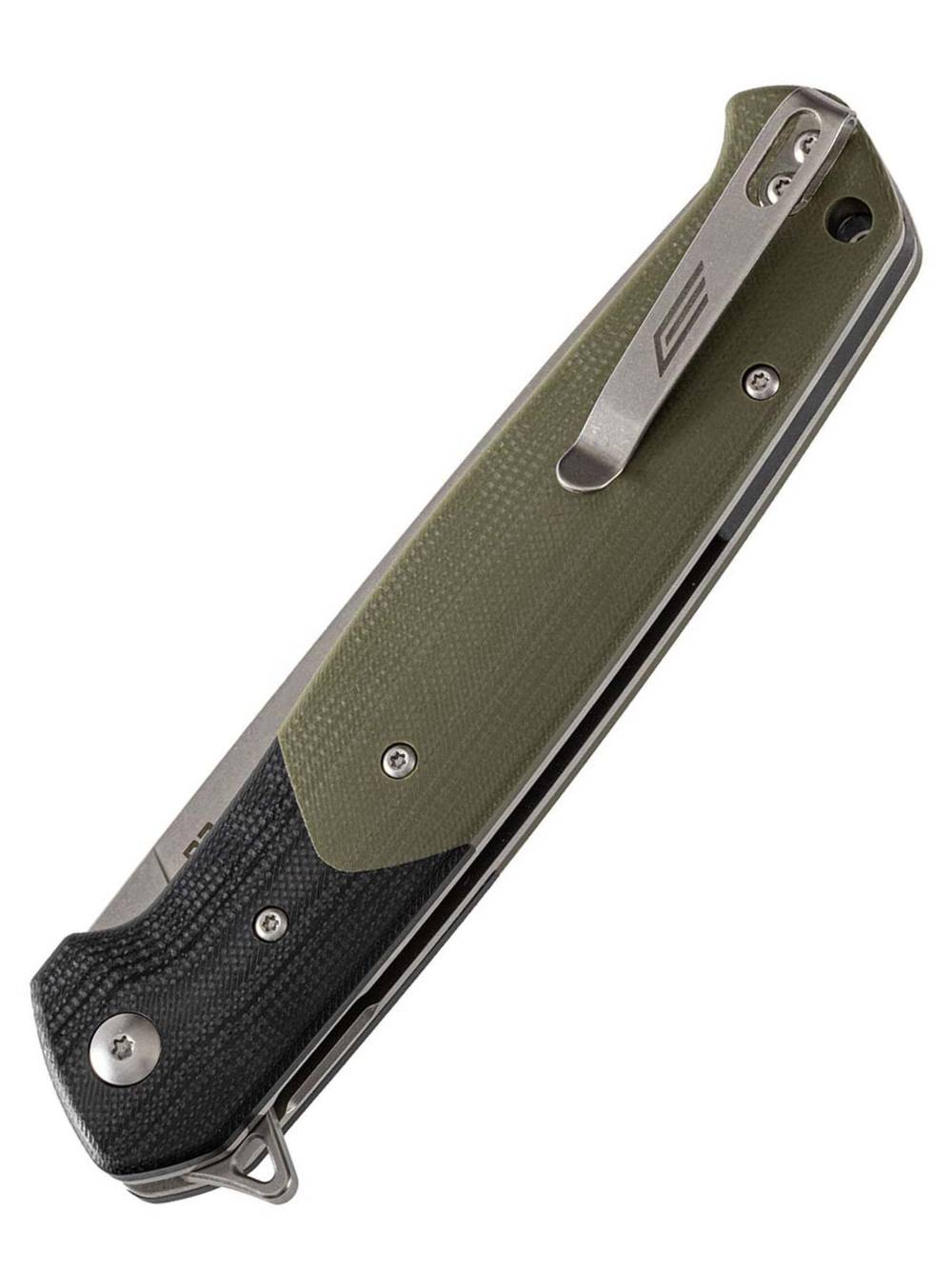 Нож складной GhostBlade Rune, сталь D2, Stonewash, 58-62 HRC, Drop-point, рукоять G10 оливковая, замок Liner lock
