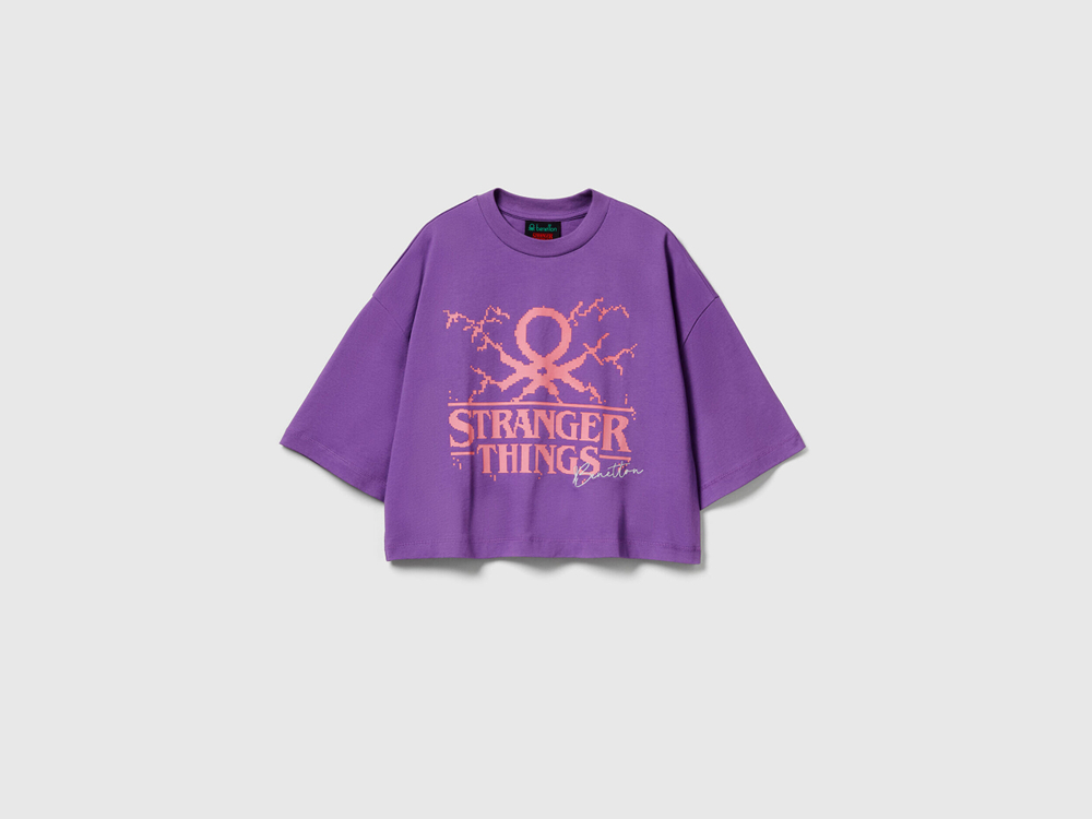 Benetton Укороченная футболка свободного кроя Stranger Things, фиолетовый