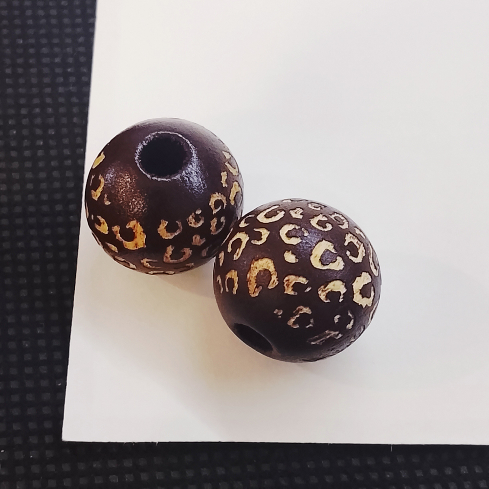 Деревянная бусина с рисунком, шар, 15мм, штучно