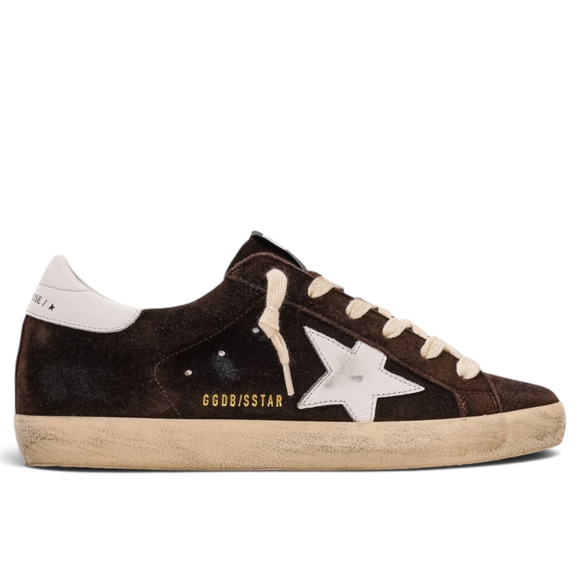 Men's Golden Goose Super-Star in Brown Suede with White Star