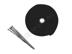 Термолента для глушителя черная 1mm*50mm*10m, с 5 хомутами, стекловолокно (в блистере)