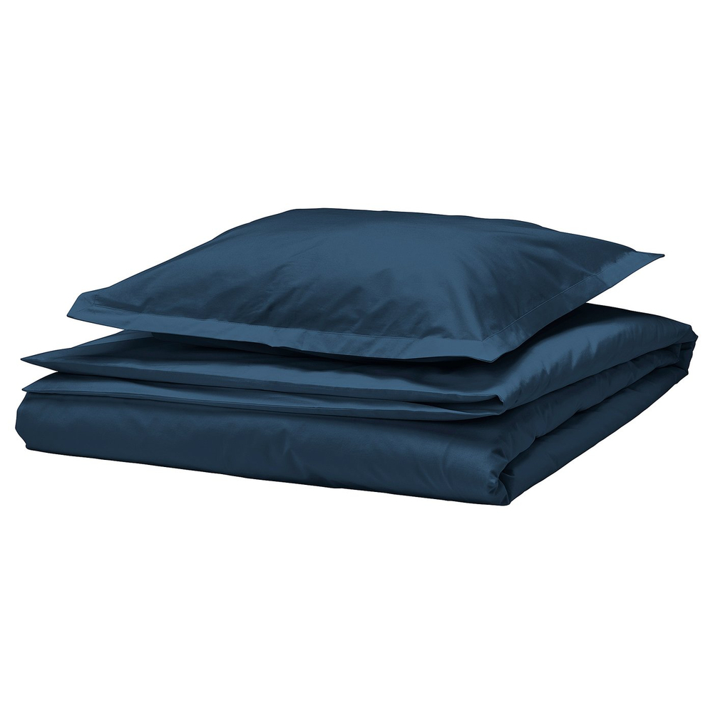 IKEA HAMPFLOCKEL  (ИКЕА ХАМПФЛОКЕЛ)  -  Пододеяльник и наволочка - тёмно-синий 150x200/50x60 см