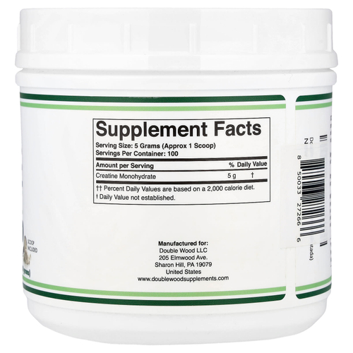 Double Wood Supplements, моногидрат креатина в порошке, без вкусовых добавок, 500 г (1,1 фунта)