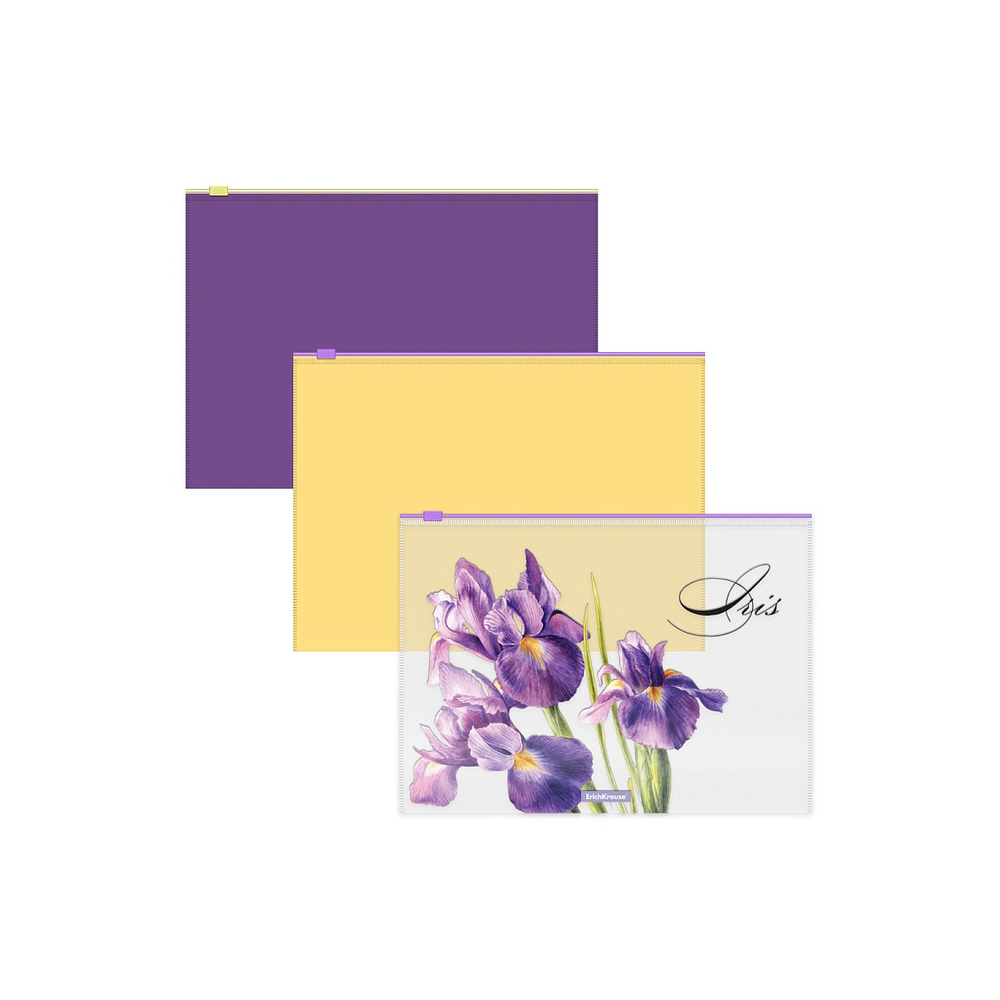 Папка на молнии В5 Zip-пакет ErichKrause Iris, полупрозрачный, набор 3шт.