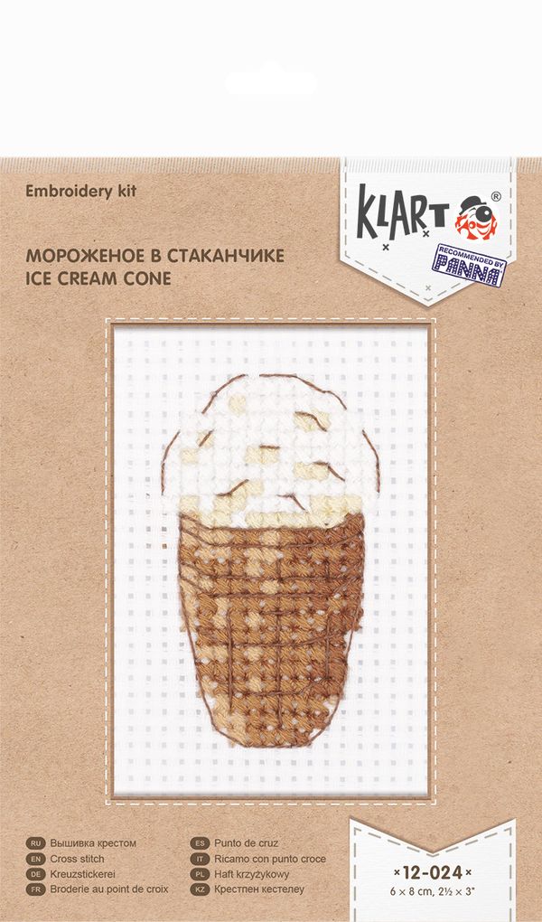 Набор для вышивания нитками Klart, Мороженое в стаканчике, 6х8 см