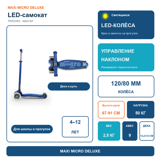Самокат Maxi Micro Deluxe LED Аватар