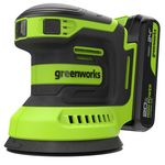 Эксцентриковая шлифмашина акк. Greenworks OS325, 24V, 125 мм, 5000-8000-11000 об/мин, амплитуда 2.4 мм,1х2Ач,ЗУ,кор (3100907CUA)