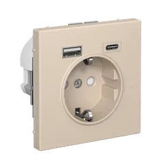 Розетка с USB A+C с заземлением и защитными шторками Systeme Electric ArtGallery Песочный GAL001232