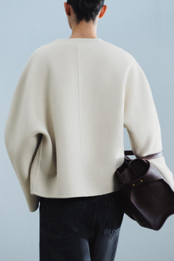 ZARA КОРОТКОЕ ПАЛЬТО ИЗ СМЕСОВОЙ ШЕРСТИ — ZW COLLECTION, ЭКРЮ