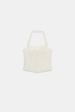 ZARA ТОП-КОРСЕТ В ПОЛОСКУ С ГОРЛОВИНОЙ ХАЛТЕР, ЭКРЮ/КОРИЧНЕВЫЙ