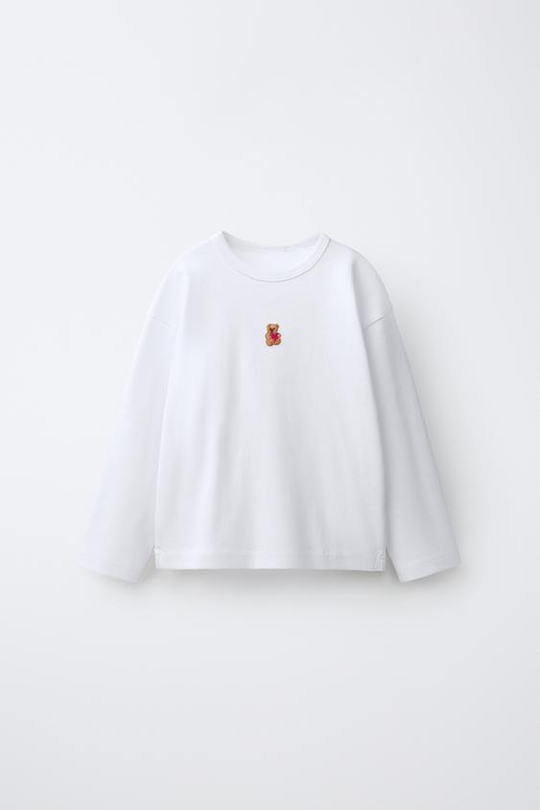 ZARA ЛОНГСЛИВ В ПОЛОСКУ С ВЫШИВКОЙ «ЖИВОТНОЕ», БЕЛЫЙ