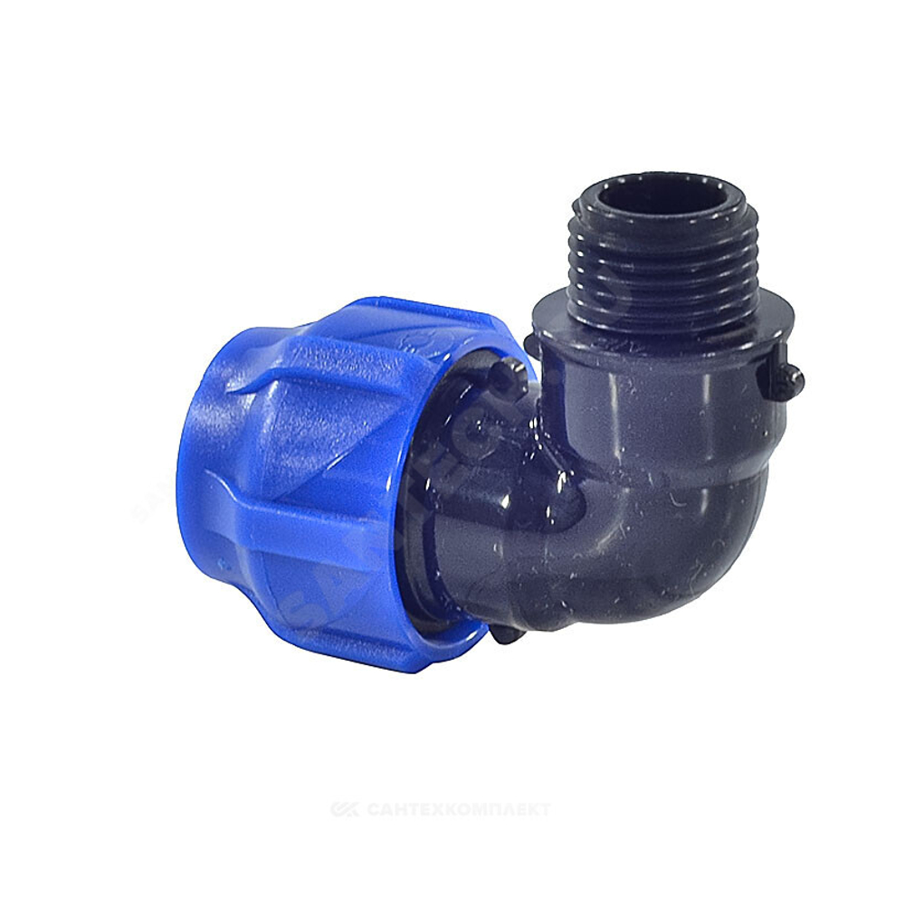 Отвод компрессионный ПЭ Дн 20х3/4"х90гр НР Ру16 VALFEX 1210012420034